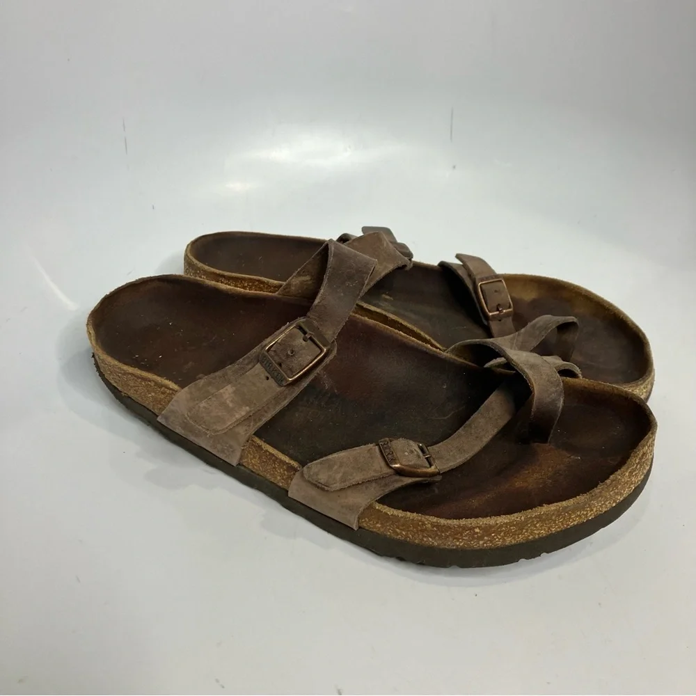 Birkenstock Mayari sandals taupe leather straps women’s size 40/9 trendy‎ cork